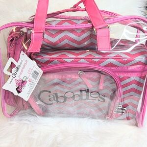 Caboodles Pink & Gray Chevron "Le Sophistique"10 Piece Makeup Bag Set NWT